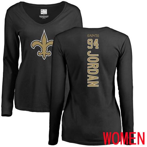 New Orleans Saints Black Women Cameron Jordan Backer Slim Fit NFL Football #94 Long Sleeve T Shirt